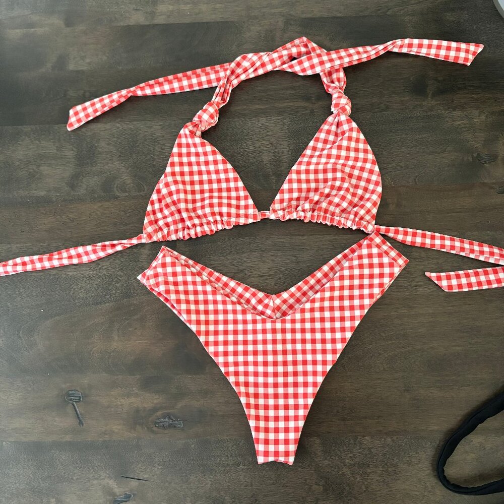 SKATIE Swim Red and White Gingham - SARASOTA  XS Mandi Bottoms, M Darby Top